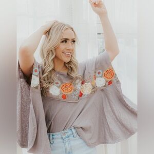 Savanna Jane Gray Poncho with Floral Embroidery M/L